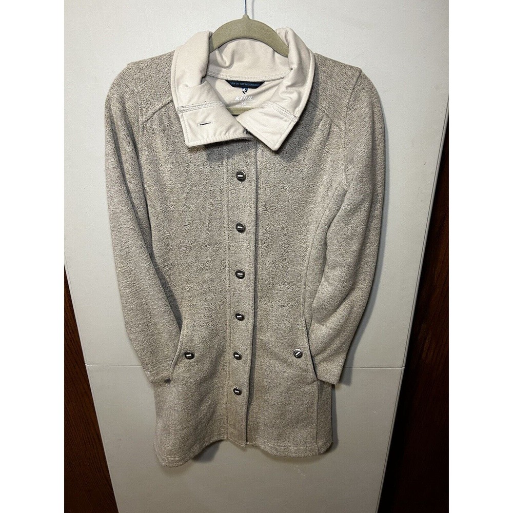 Kuhl Savina Fleece Sweater Jacket SZ XS Long Coat Taupe Button Up